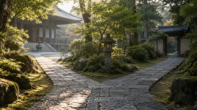苔むす寺庭園の分かれ道